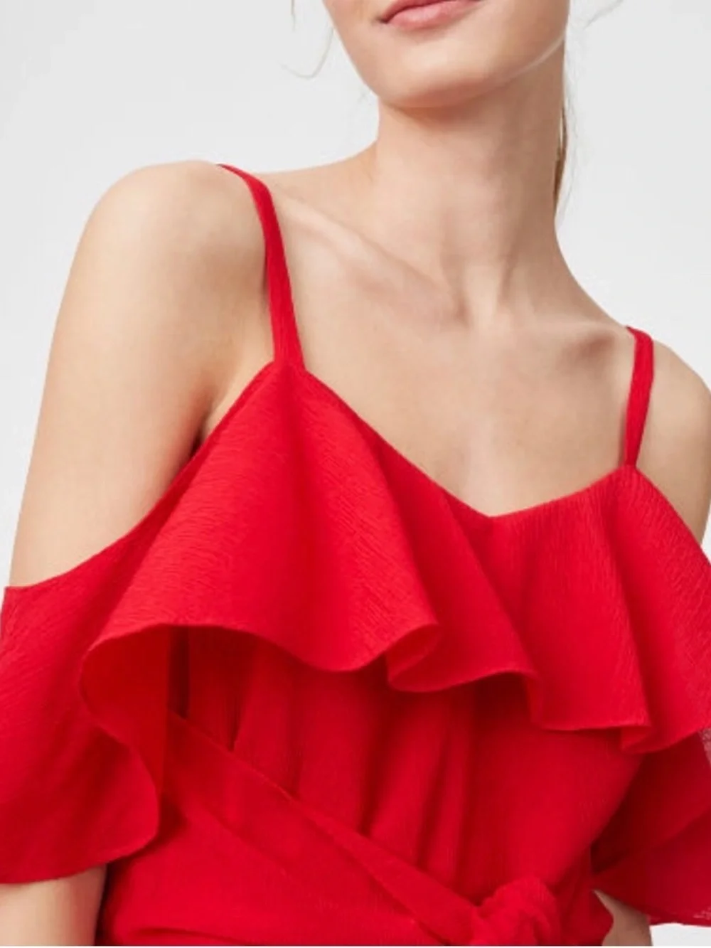 Club Monaco Red Ruffle Cold-Shoulder Top - Picture 1 of 5